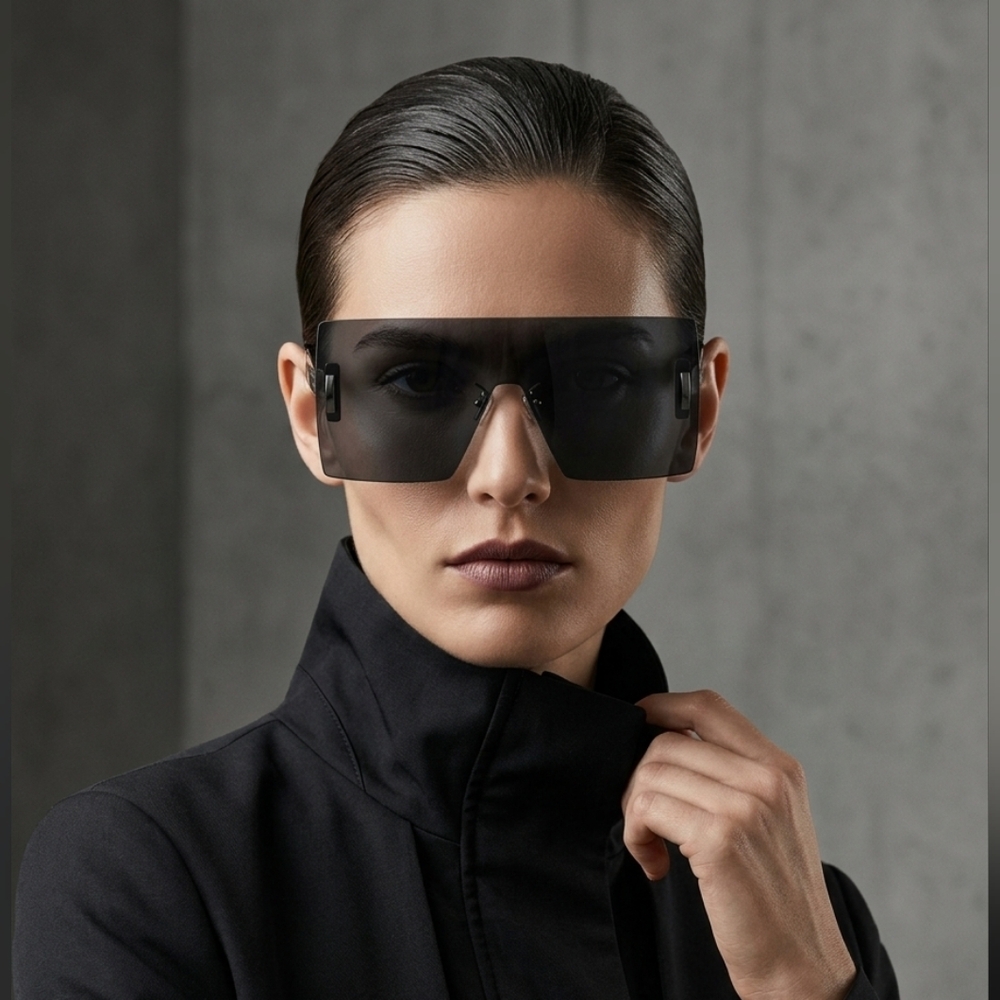 Oversized Rimless Shield Sunglasses Y2K Futuristic Eyewear Unisex Streetwear